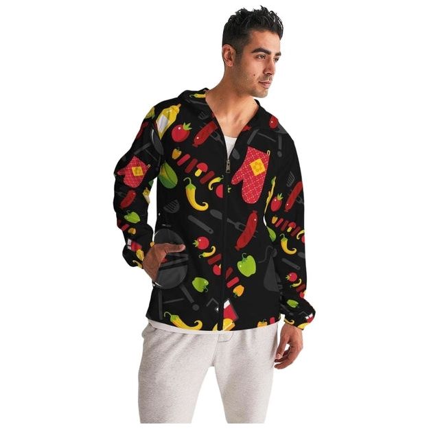 Mens Lightweight Windbreaker Jacket With Hood And Zipper Closure, Bbq