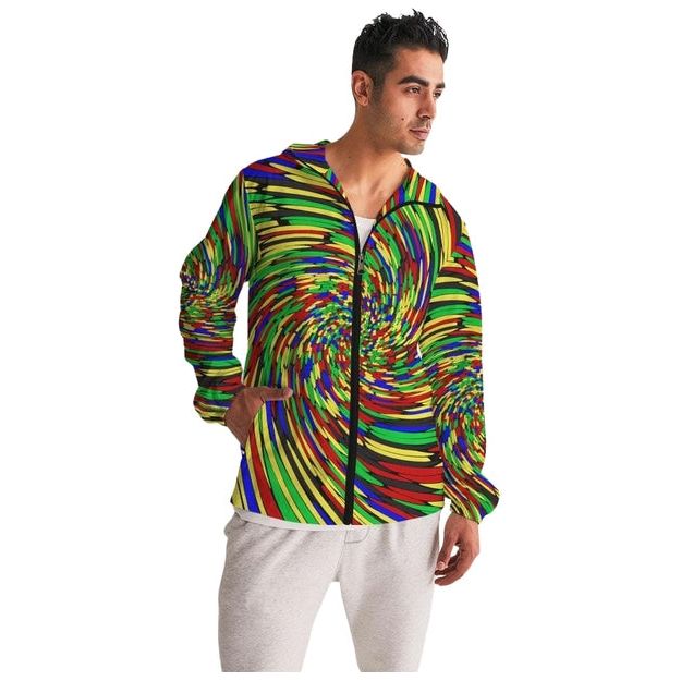 Mens Hooded Windbreaker - Multicolor Water Resistant Jacket - Jl0i0x