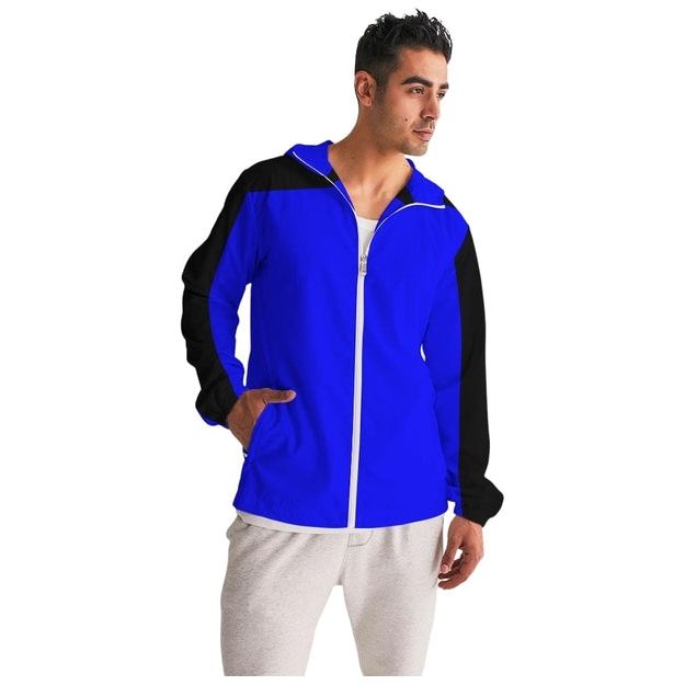 Mens Hooded Windbreaker - Royal Blue Water Resistant Jacket