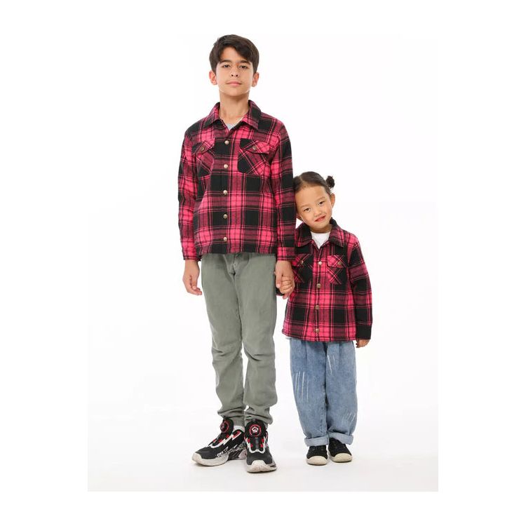 Boys and Girls Sherpa Lined Snap Plaid Shirt Jacket,Flannel Shacket