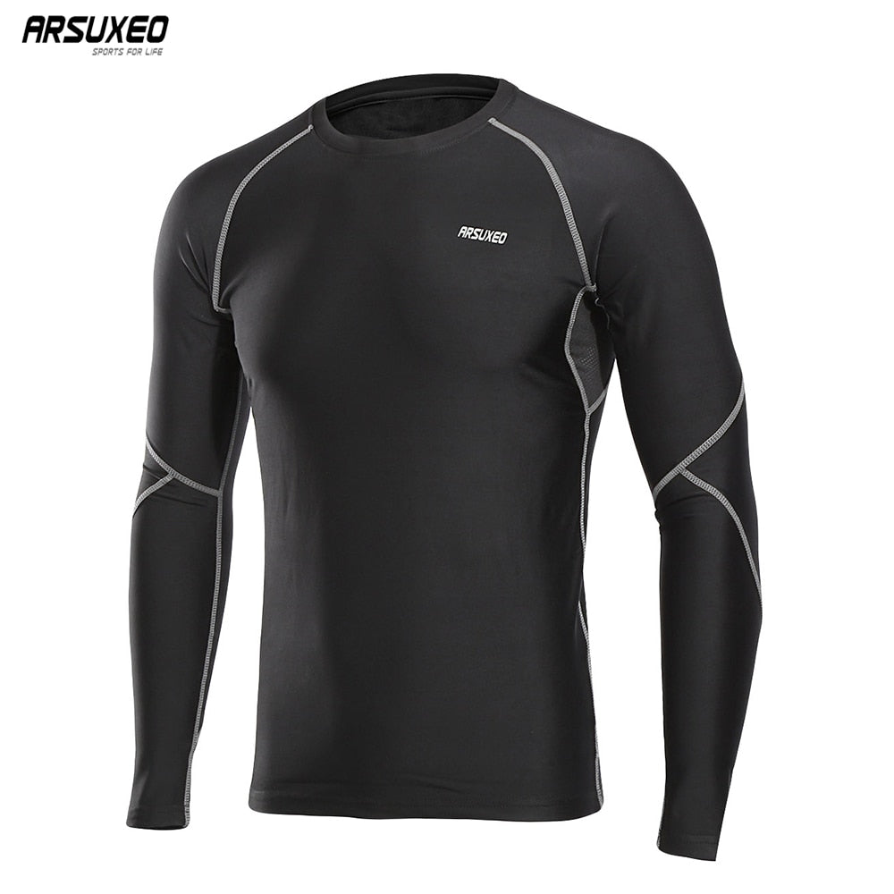 Men Winter Compression Shirt Warm Up Fleece Gym Shirts Long Sleeve