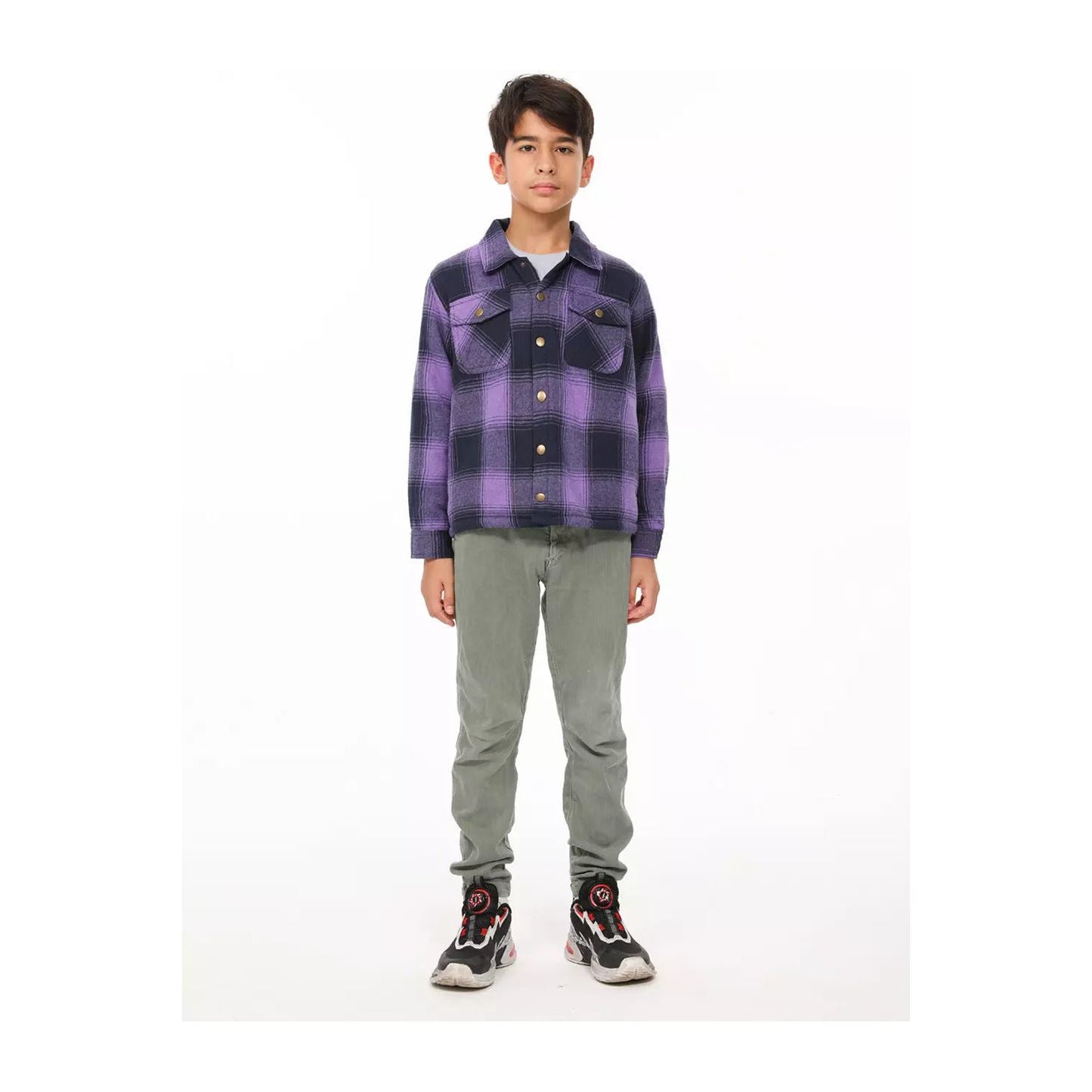 Boys and Girls Sherpa Lined Snap Plaid Shirt Jacket,Flannel Shacket