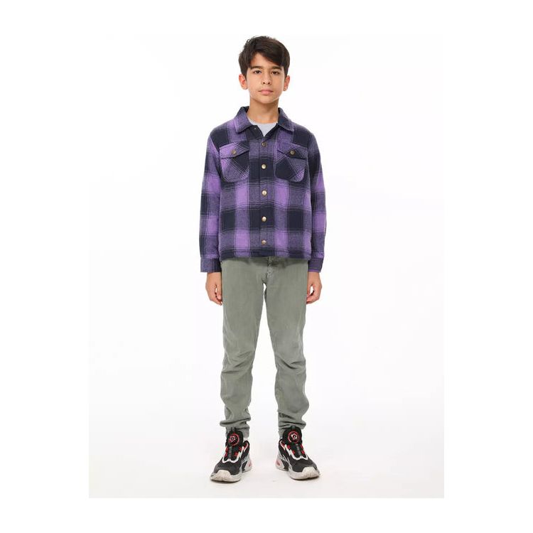 Boys and Girls Sherpa Lined Snap Plaid Shirt Jacket,Flannel Shacket