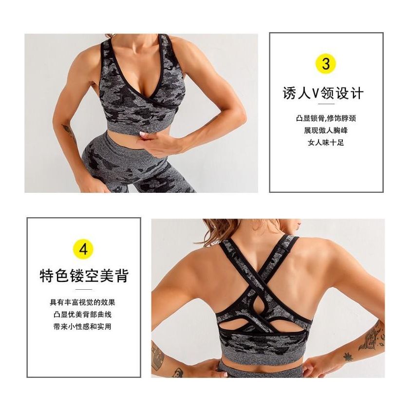 3pcs Women Carmful Camo Yoga Set Women Seamless Fitness Yoga Bra Sport