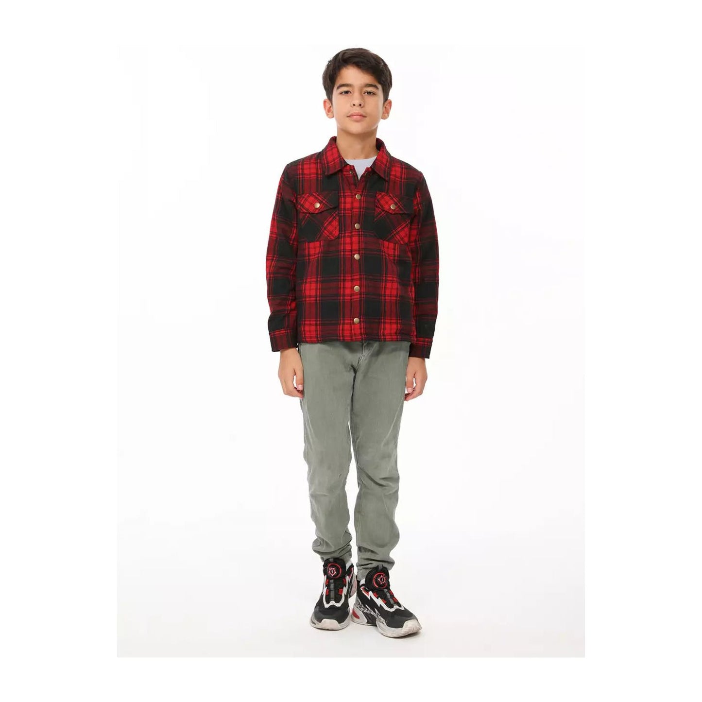 Boys and Girls Sherpa Lined Snap Plaid Shirt Jacket,Flannel Shacket