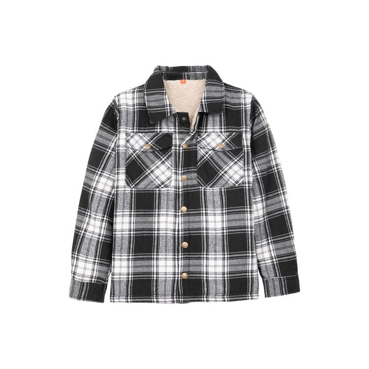 Toddler Boys and Girls Sherpa Lined Snap Flannel Shirt,Plaid Shacket