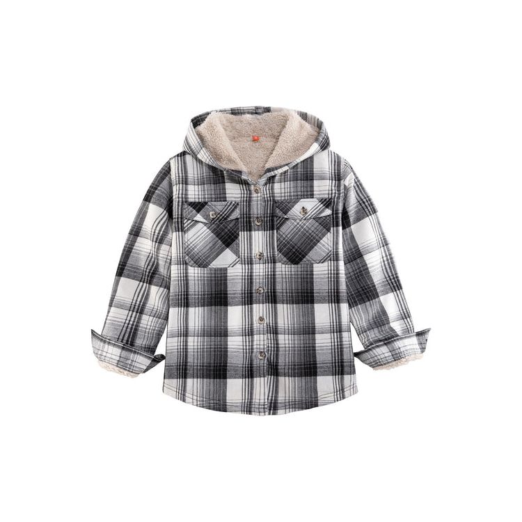 Boys Sherpa Lined Flannel Plaid Shirt Jacket,Hooded Flannel Jacket