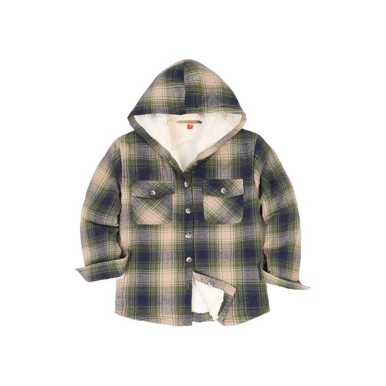 Girls Hooded Plaid Flannel Shirt Jacket,Sherpa Lined
