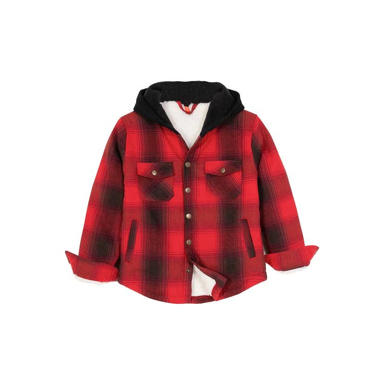 Kids Boys and Girls Fleece-Lined Snap Flannel Shirt,Hooded Plaid