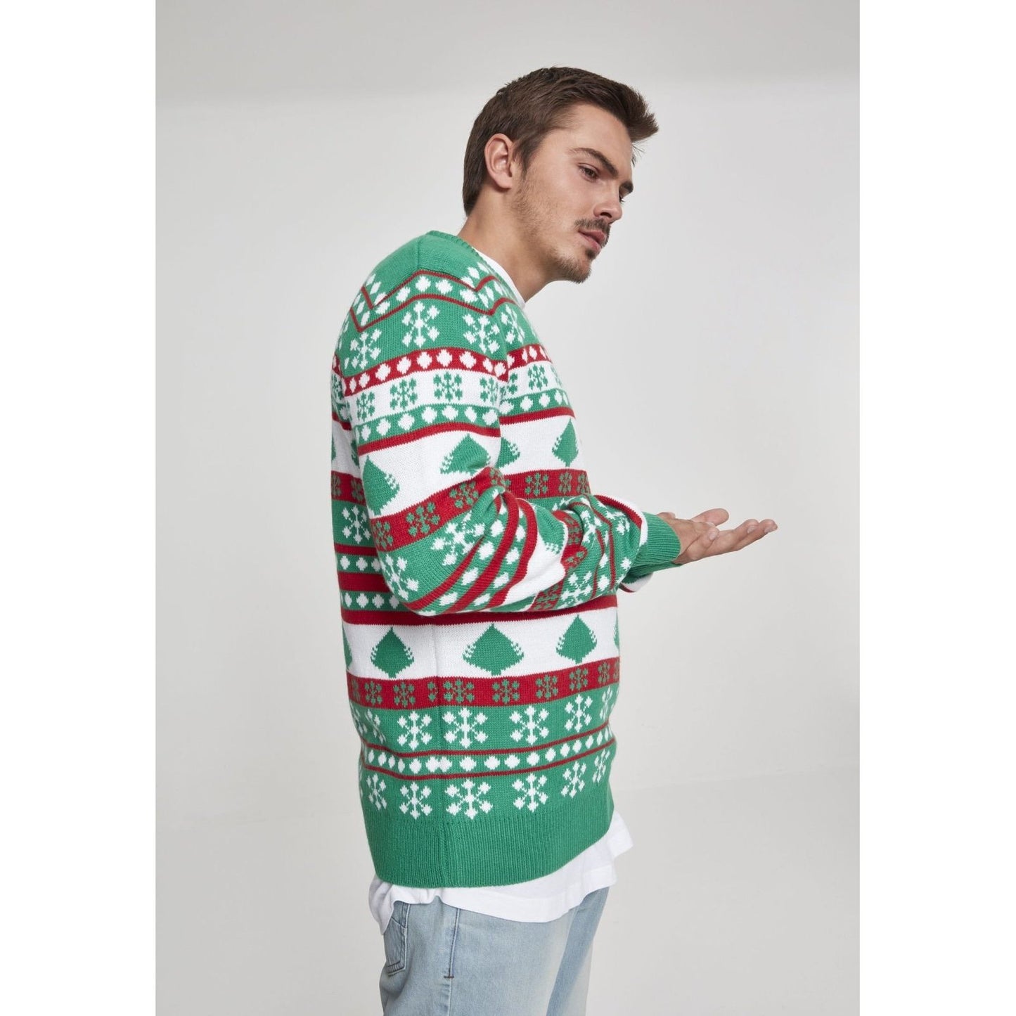 Snowflake Christmas Tree Sweater - Green White Red