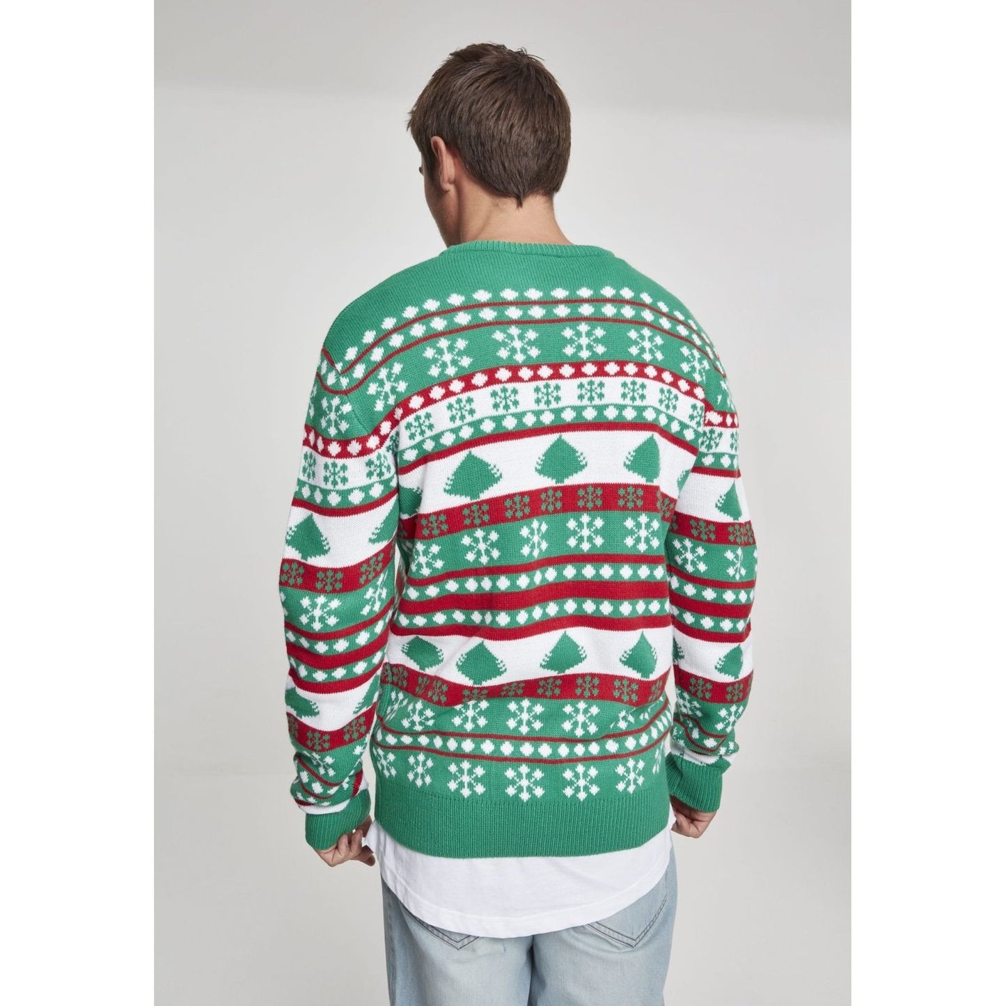 Snowflake Christmas Tree Sweater - Green White Red