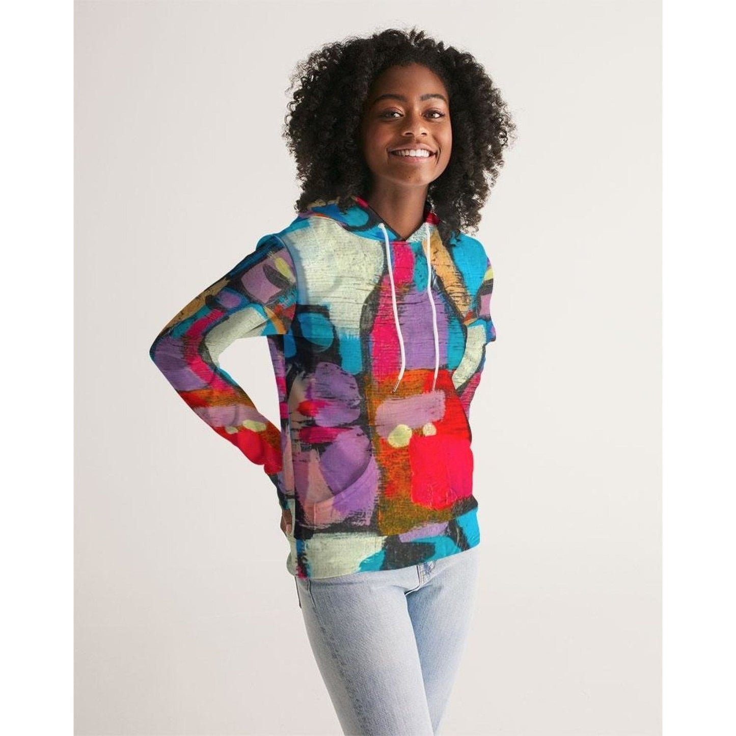 Womens Hoodie - Pullover Hooded Sweatshirt / Multicolor Graphic
