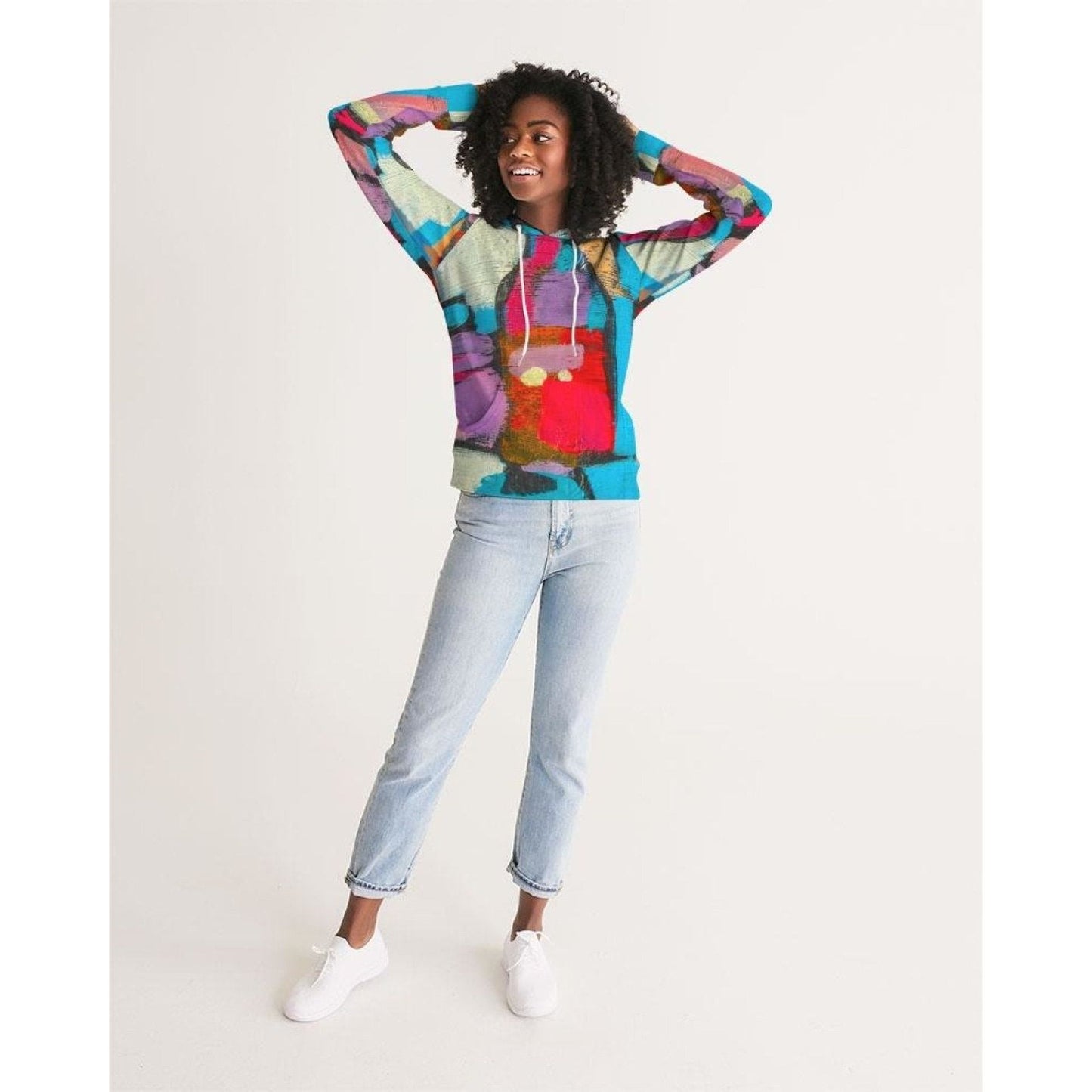 Womens Hoodie - Pullover Hooded Sweatshirt / Multicolor Graphic