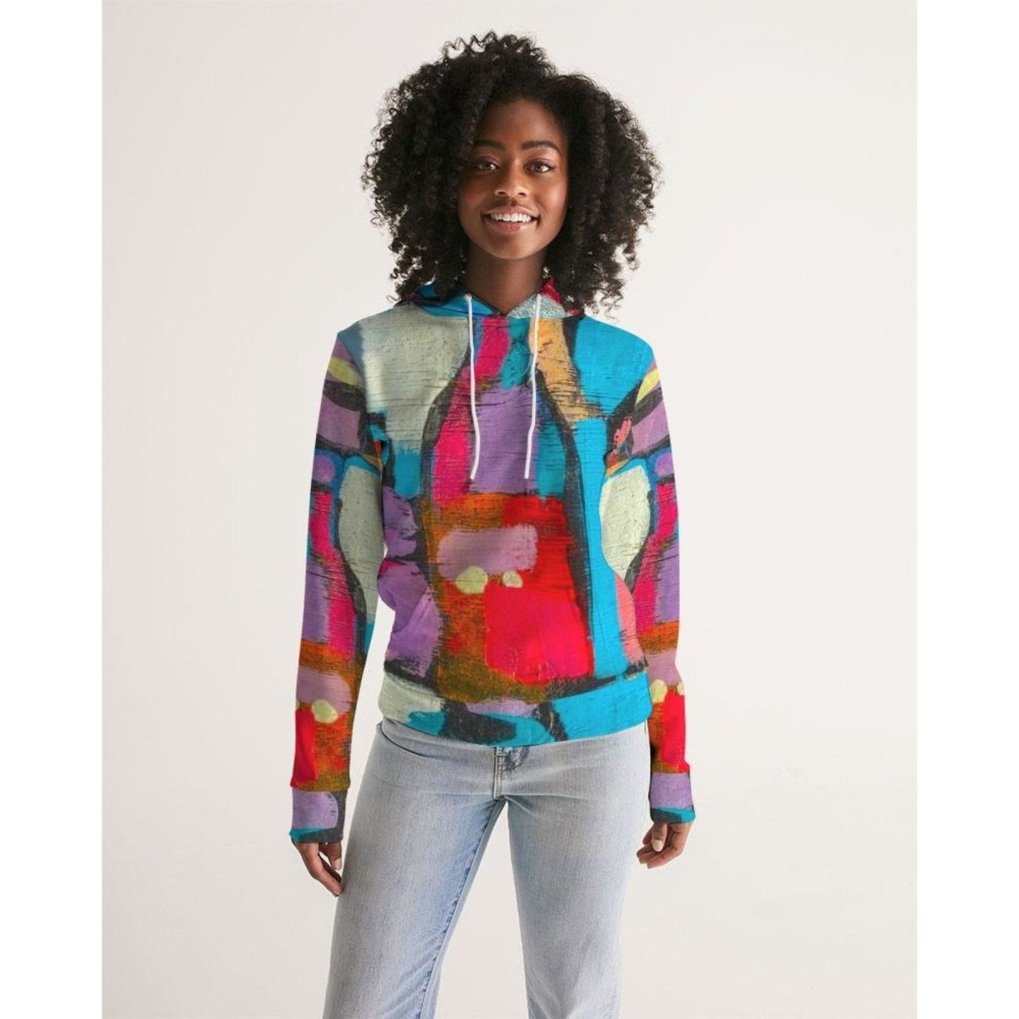 Womens Hoodie - Pullover Hooded Sweatshirt / Multicolor Graphic