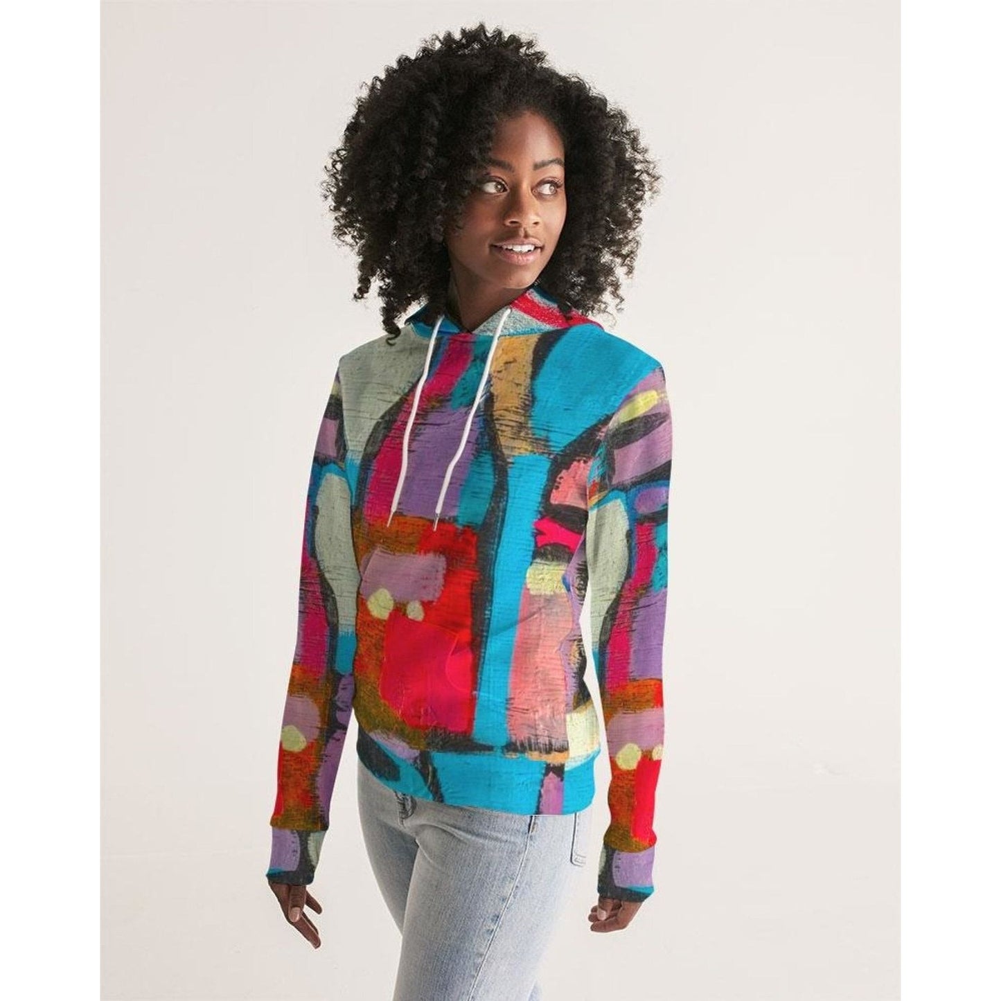 Womens Hoodie - Pullover Hooded Sweatshirt / Multicolor Graphic