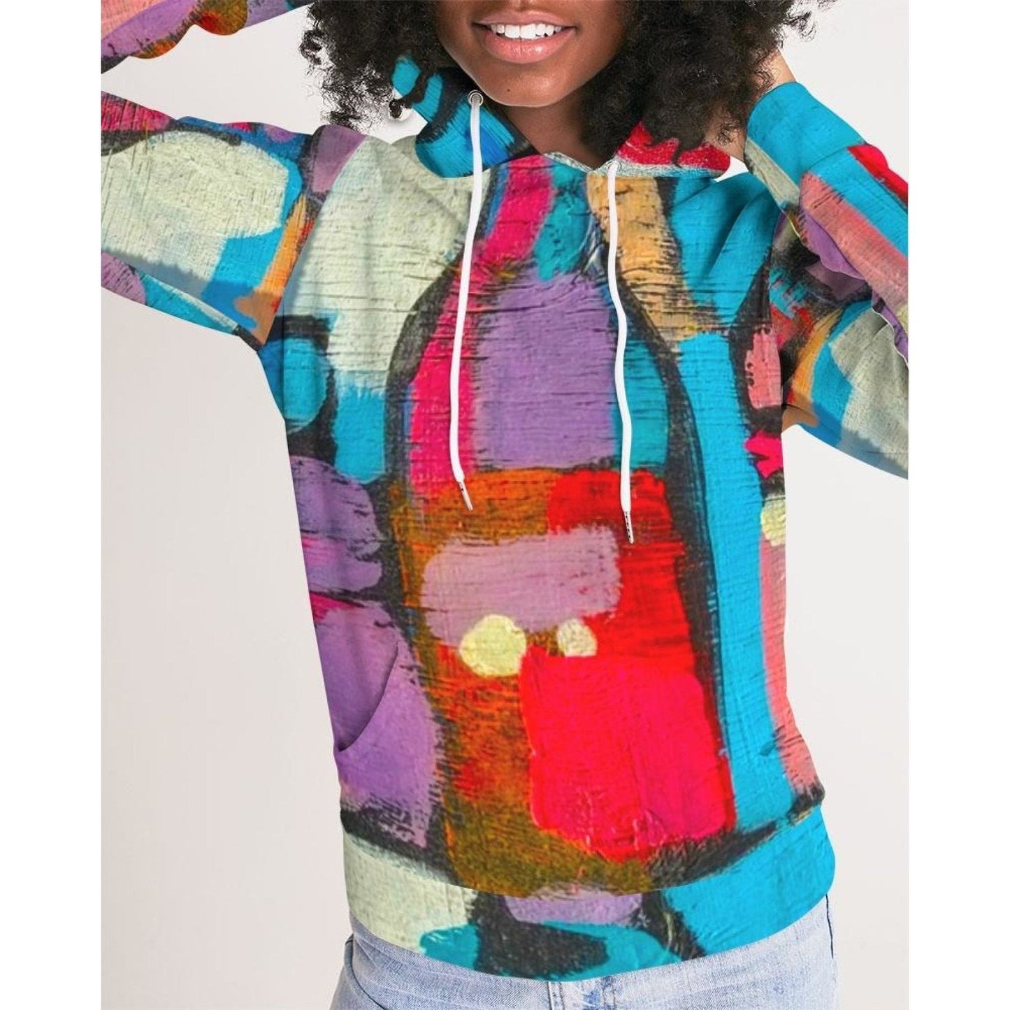 Womens Hoodie - Pullover Hooded Sweatshirt / Multicolor Graphic