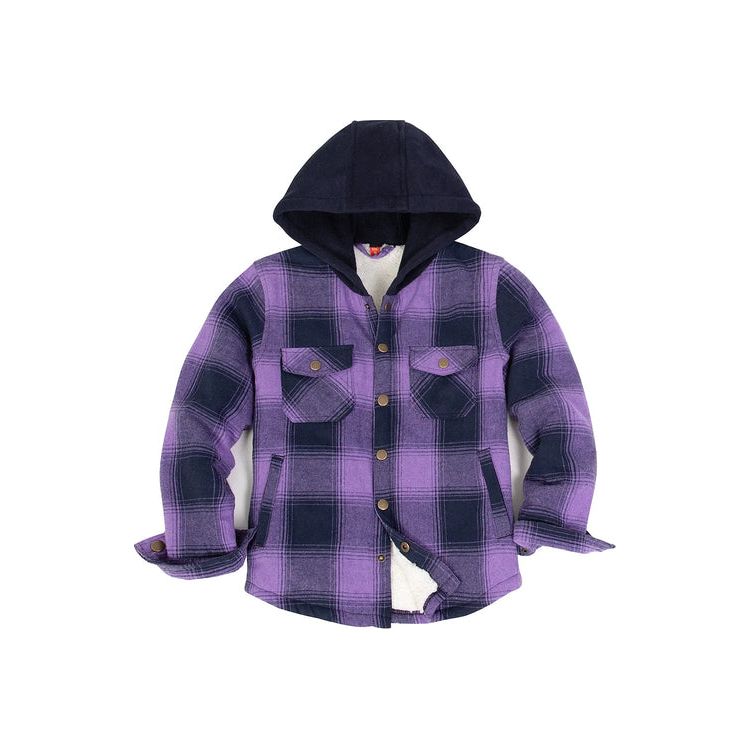 Kids Boys and Girls Fleece-Lined Snap Flannel Shirt,Hooded Plaid