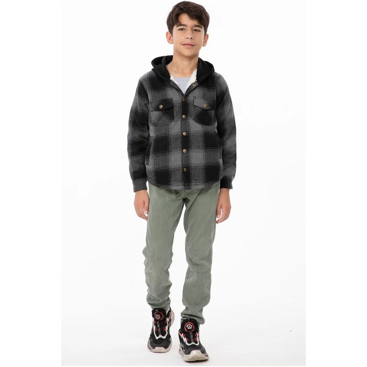 Kids Boys and Girls Fleece-Lined Snap Flannel Shirt,Hooded Plaid