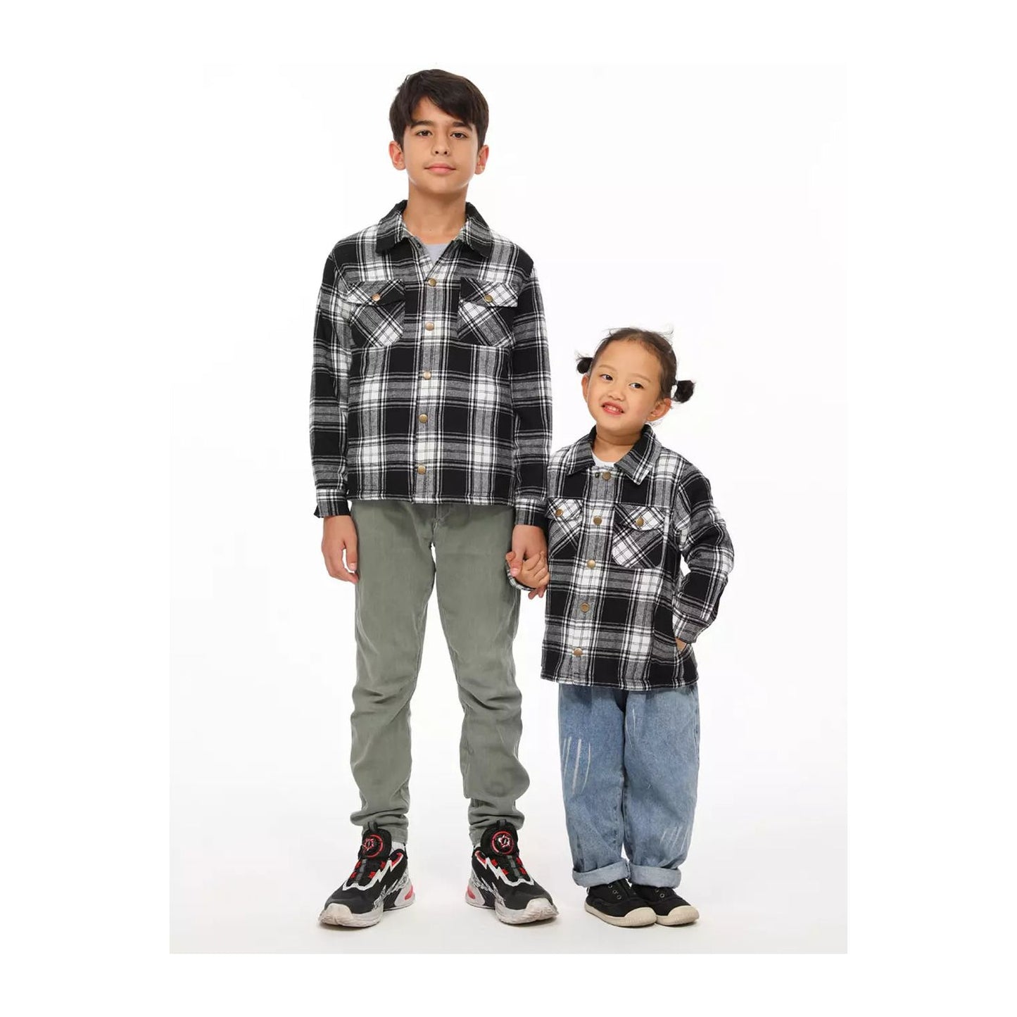 Toddler Boys and Girls Sherpa Lined Snap Flannel Shirt,Plaid Shacket