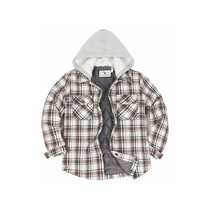 Kids Boys and Girls Quilted Lined Hooded Flannel Shirt Jacket,Snap