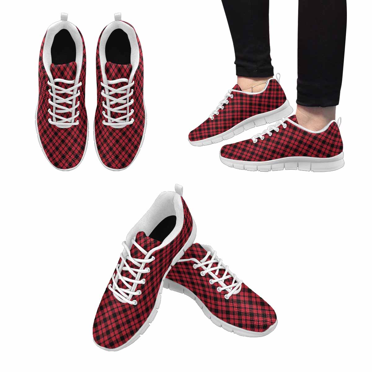 Sneakers For Men, Buffalo Plaid Red And Black - Running Shoes Dg841