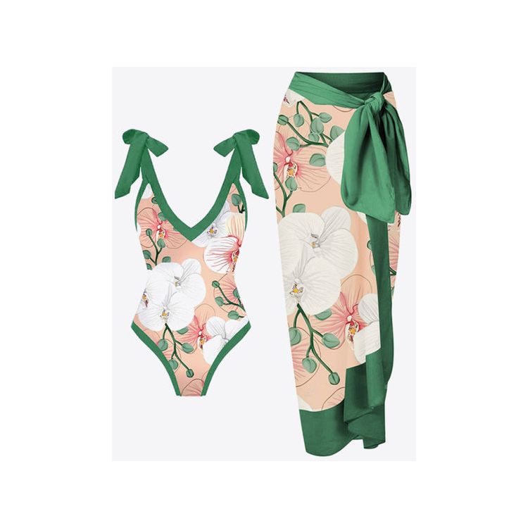 Floral V-Neck Two-Piece Swim Set - Sportkyu