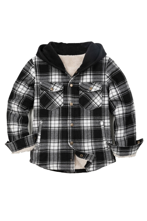 Kids Boys and Girls Fleece-Lined Snap Flannel Shirt,Hooded Plaid