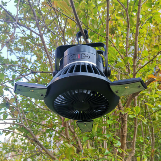 Solar Camping Light Foldable Fan Hanging Hook Rechargeable - Sportkyu
