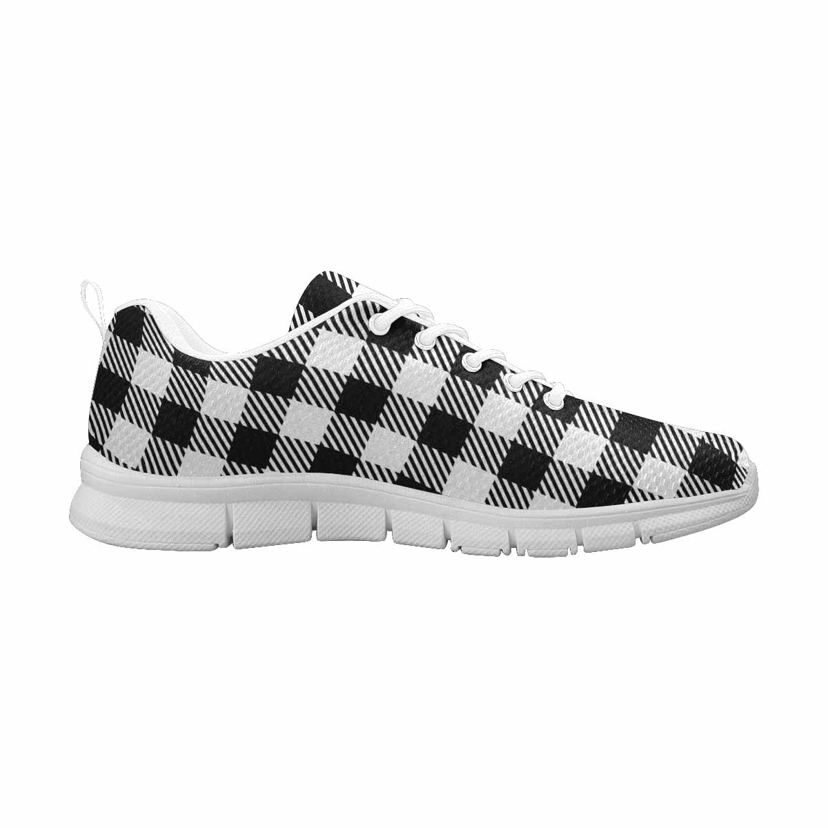 Sneakers For Men, Buffalo Plaid Black And White Running Shoes