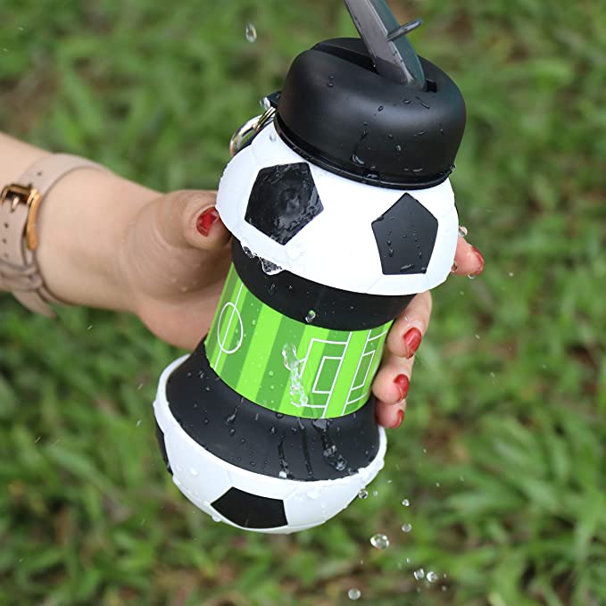 Football Soccer Silicone Water Bottle with Straw Foldable - Sportkyu