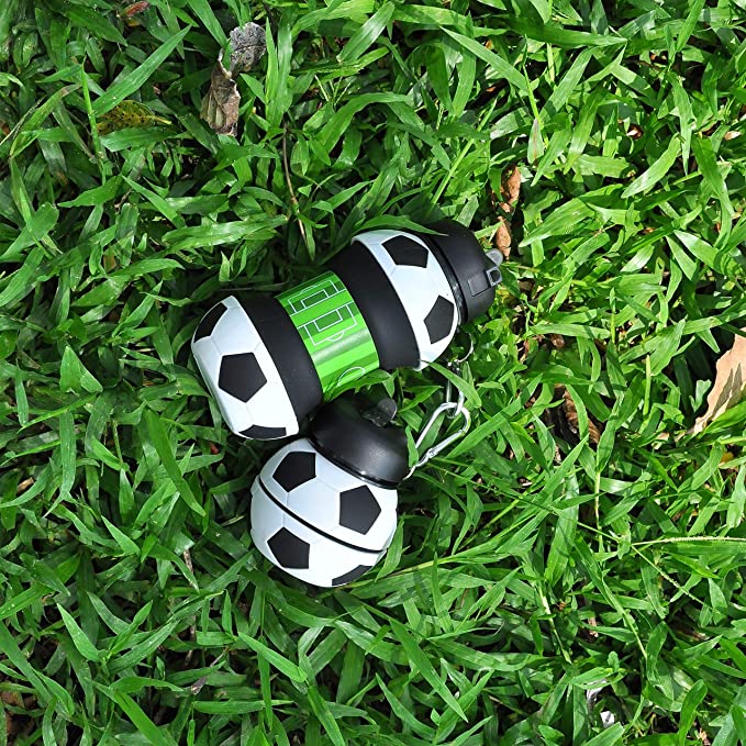Football Soccer Silicone Water Bottle with Straw Foldable - Sportkyu