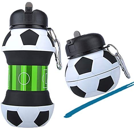 Football Soccer Silicone Water Bottle with Straw Foldable - Sportkyu