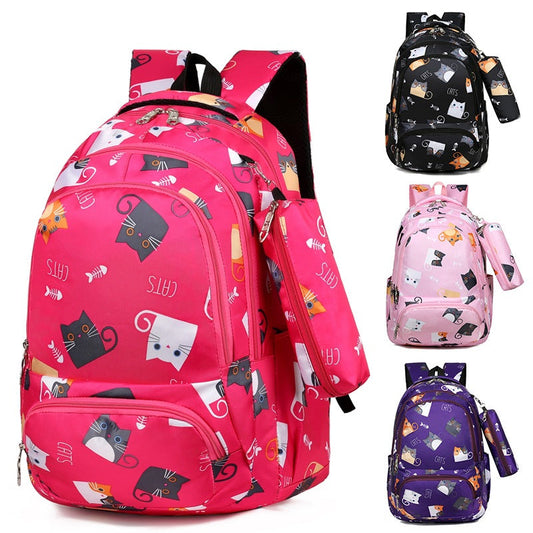 Cartoon Cute Cat Printed Elementary School Bag