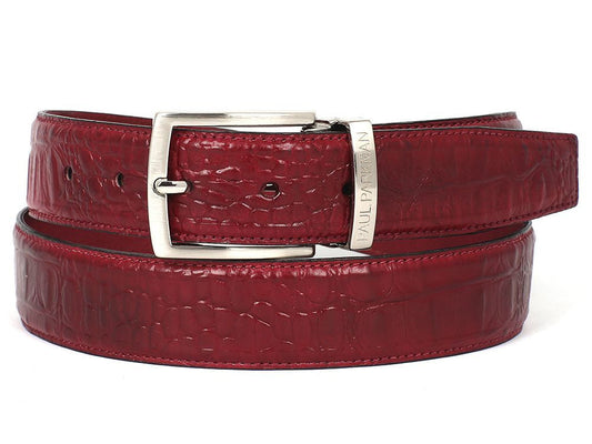 PAUL PARKMAN Men's Crocodile Textured Leather Belt Burgundy