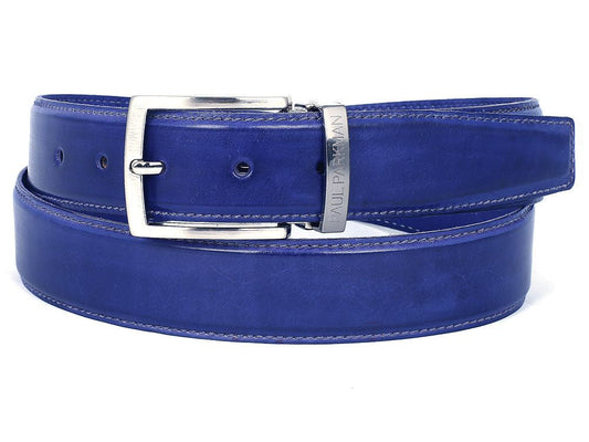 PAUL PARKMAN Men's Leather Belt Hand-Painted Cobalt Blue (ID#B01-BLU)