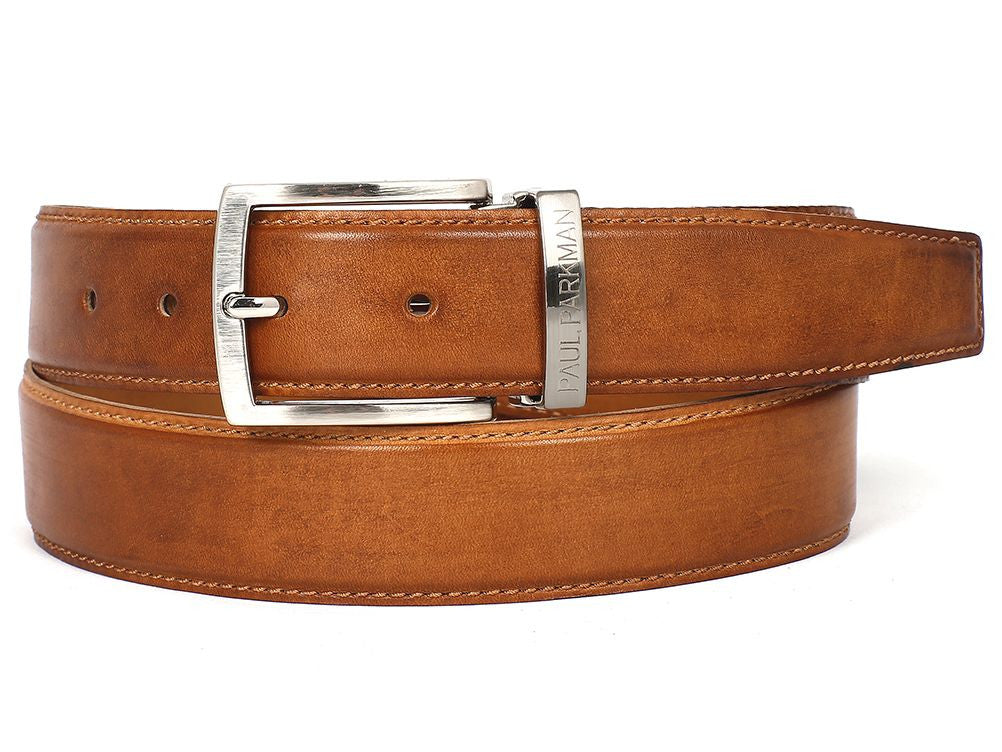 PAUL PARKMAN Men's Leather Belt Hand-Painted Tobacco (ID#B01-CML)