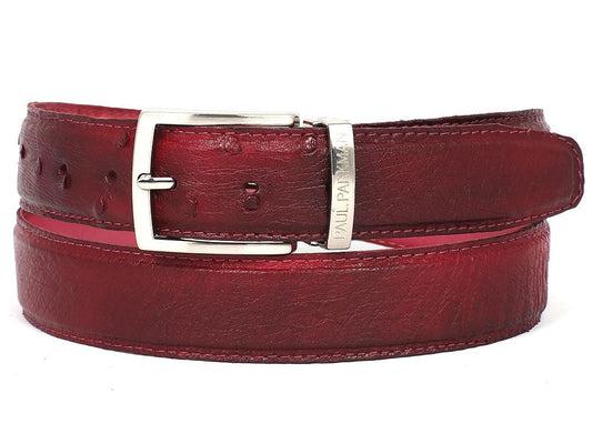 PAUL PARKMAN Men's Burgundy Genuine Ostrich Belt (ID#B04-BUR)