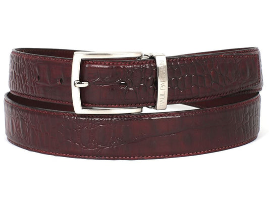 PAUL PARKMAN Men's Crocodile Textured Leather Belt Dark Bordeaux