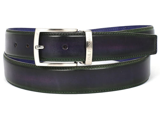 PAUL PARKMAN Men's Leather Belt Dual Tone Green & Purple