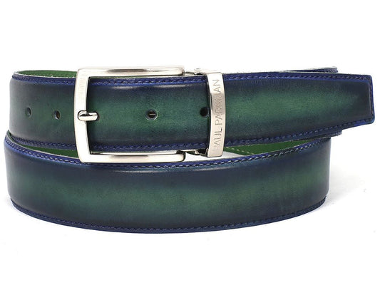 PAUL PARKMAN Men's Leather Belt Dual Tone Blue & Green