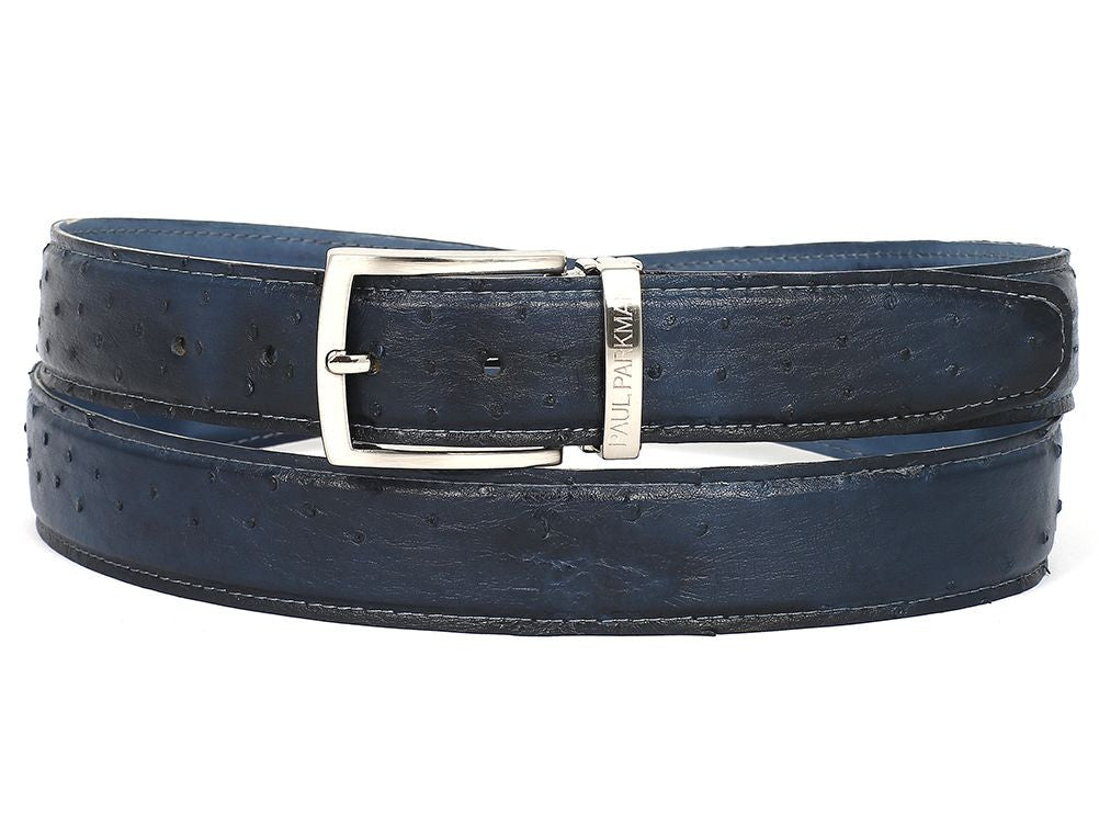 PAUL PARKMAN Men's Navy Genuine Ostrich Belt (ID#B04-NVY)