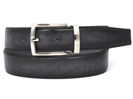 PAUL PARKMAN Men's Leather Belt Dual Tone Hand-Painted Gray & Black