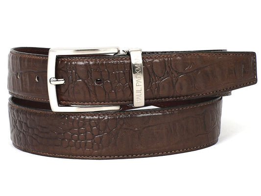 PAUL PARKMAN Men's Crocodile Textured Leather Belt Brown (ID#B02-BRW)