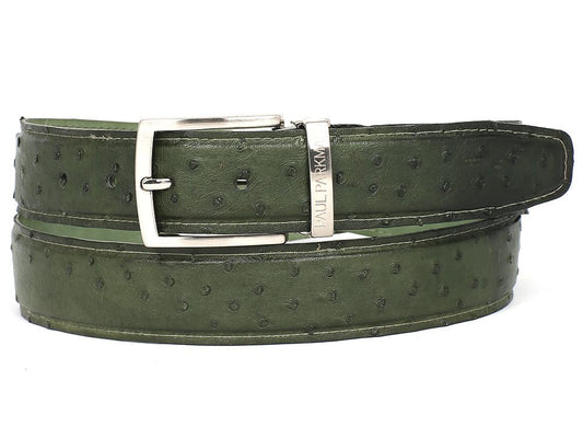 PAUL PARKMAN Men's Green Genuine Ostrich Belt (ID#B04-GREEN)