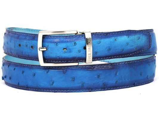 PAUL PARKMAN Men's Ocean Blue Genuine Ostrich Belt (ID#B04-OCEAN)