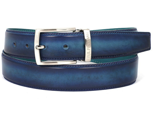 PAUL PARKMAN Men's Leather Belt Dual Tone Blue & Turquoise