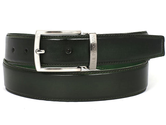 PAUL PARKMAN Men's Leather Belt Hand-Painted Dark Green