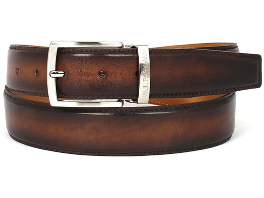 PAUL PARKMAN Men's Leather Belt Hand-Painted Brown and Camel