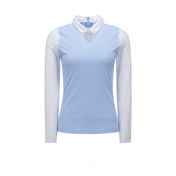 ANEW Golf: W Triangle Mesh Block lang T-shirt - S/blauw