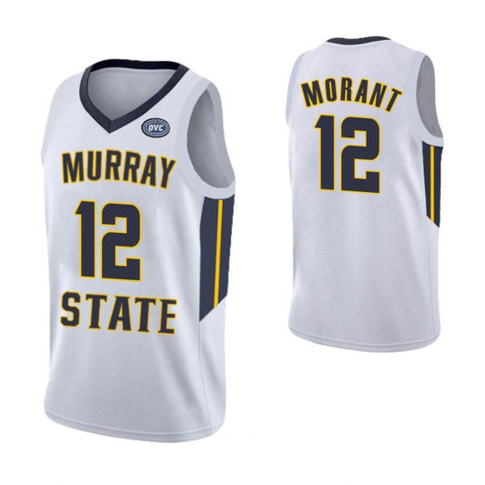 #12 Ja Morant Murray State Racers College Basketballtrikot, Marineblau/Weiß